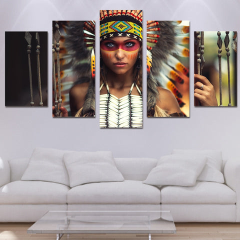 Indian Girl Woman Native American Headdress Wall Decor Art - CozyArtDecor