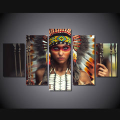 Indian Girl Woman Native American Headdress Wall Decor Art - CozyArtDecor