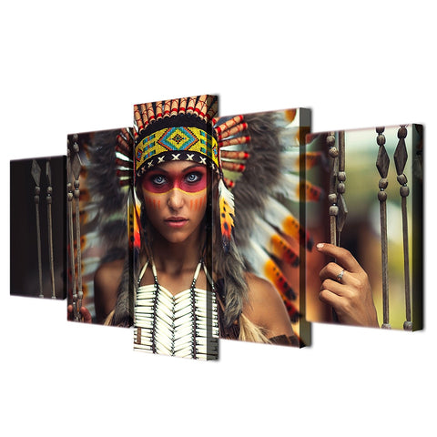 Indian Girl Woman Native American Headdress Wall Decor Art - CozyArtDecor