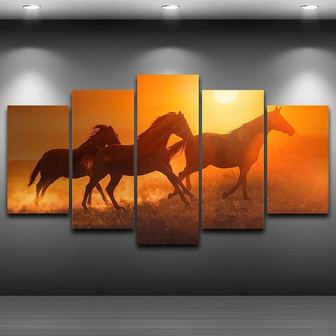 Galloping 3 Horses Sunset Wall Decor Art - CozyArtDecor