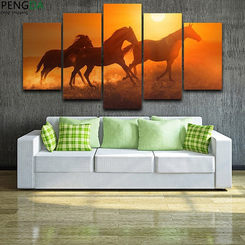 Galloping 3 Horses Sunset Wall Decor Art - CozyArtDecor