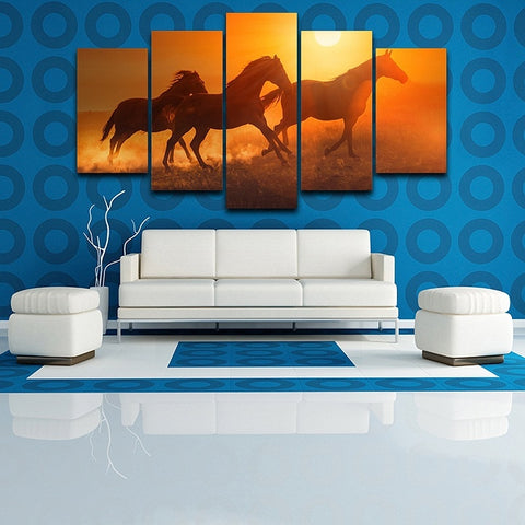 Galloping 3 Horses Sunset Wall Decor Art - CozyArtDecor