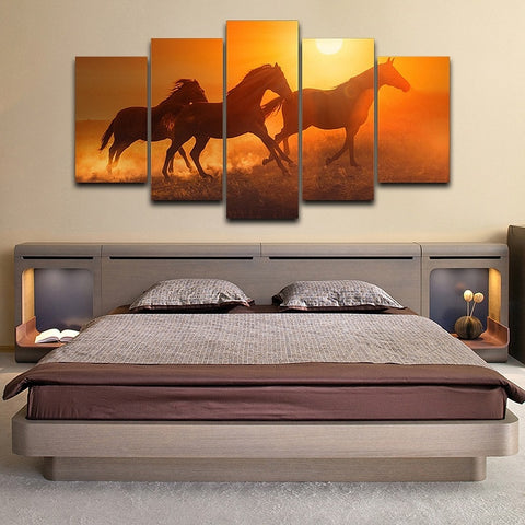 Galloping 3 Horses Sunset Wall Decor Art - CozyArtDecor