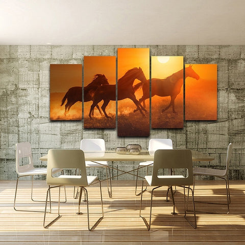 Galloping 3 Horses Sunset Wall Decor Art - CozyArtDecor