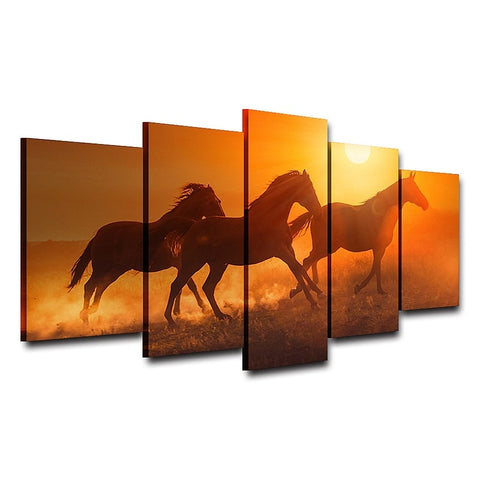 Galloping 3 Horses Sunset Wall Decor Art - CozyArtDecor