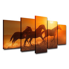 Galloping 3 Horses Sunset Wall Decor Art