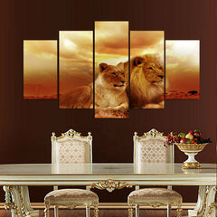 Couple Lions Sunset Wall Art Decor - CozyArtDecor