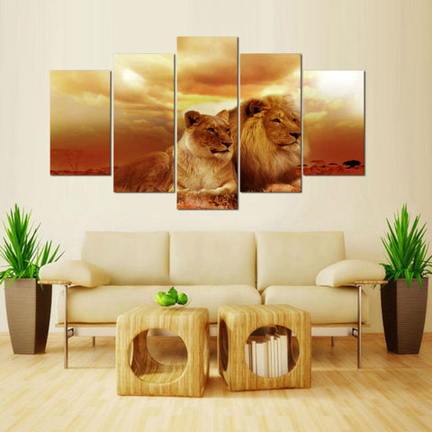 Couple Lions Sunset Wall Art Decor - CozyArtDecor