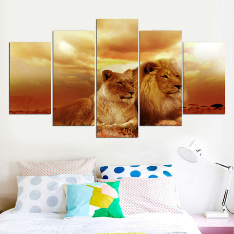 Couple Lions Sunset Wall Art Decor - CozyArtDecor