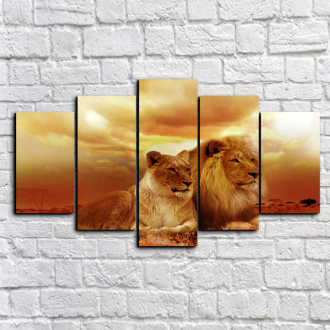 Couple Lions Sunset Wall Art Decor - CozyArtDecor