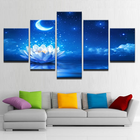 White Lotus Flower Night Moonlight Wall Decor Art - CozyArtDecor