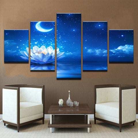 White Lotus Flower Night Moonlight Wall Decor Art - CozyArtDecor