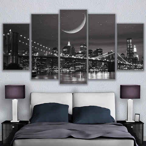 New York Brooklyn Bridge Night View Wall Art Decor - CozyArtDecor