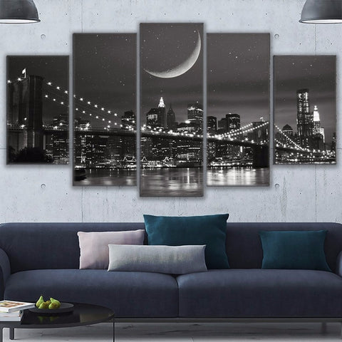 New York Brooklyn Bridge Night View Wall Art Decor - CozyArtDecor