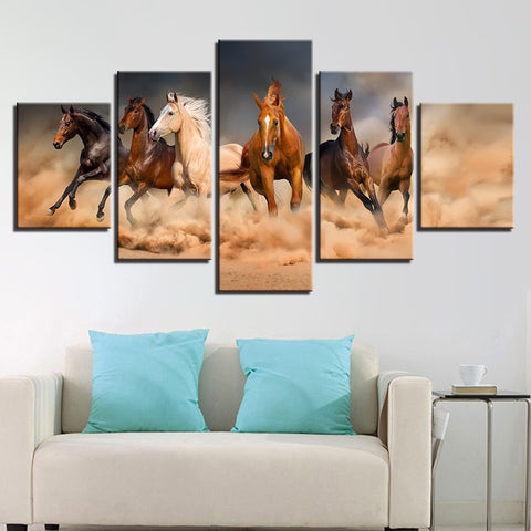 Galloping Six Horses Racing Wall Art Canvas Print Decor - CozyArtDecor