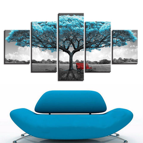 Blue Big Tree Red Chair Abstract Wall Art Decor - CozyArtDecor