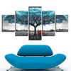 Image of Blue Big Tree Red Chair Abstract Wall Art Decor - CozyArtDecor