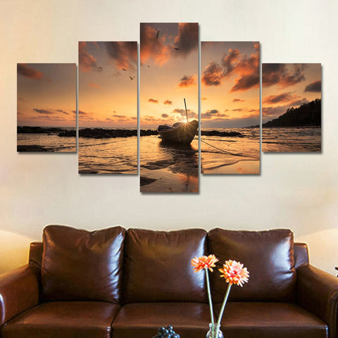 Ship Boat Sunset Seascape Wall Art Decor Canvas Prints - CozyArtDecor