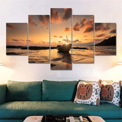 Ship Boat Sunset Seascape Wall Art Decor Canvas Prints - CozyArtDecor