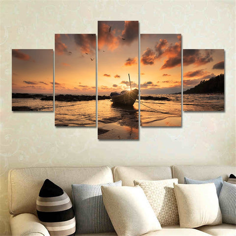 Ship Boat Sunset Seascape Wall Art Decor Canvas Prints - CozyArtDecor