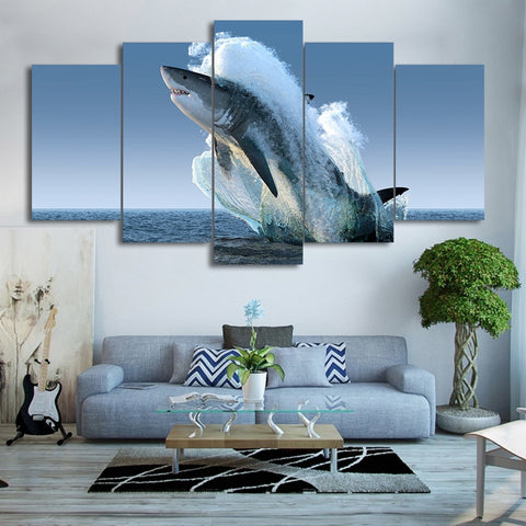 Jumping White Shark Wall Art Canvas Print Decor - CozyArtDecor