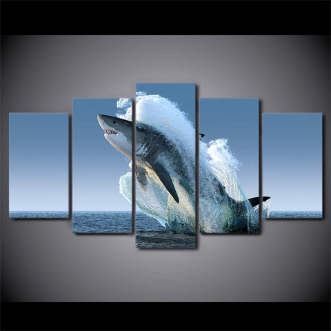 Jumping White Shark Wall Art Canvas Print Decor - CozyArtDecor