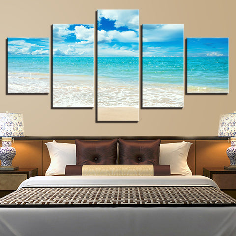 Blue Sky Waves Beach White Sand Wall Art Decor - CozyArtDecor