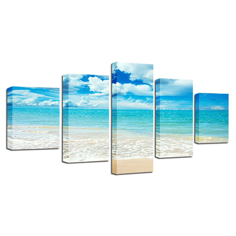 Blue Sky Waves Beach White Sand Wall Art Decor - CozyArtDecor
