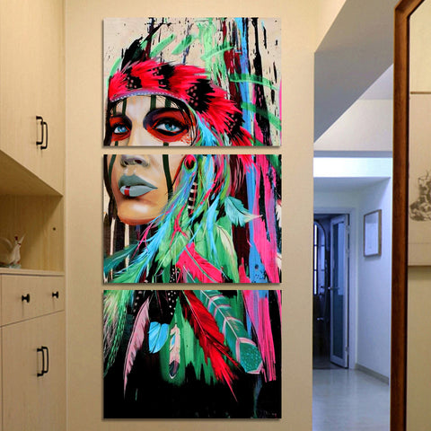 Native American Indian With Feathered Wall Art Decor - CozyArtDecor