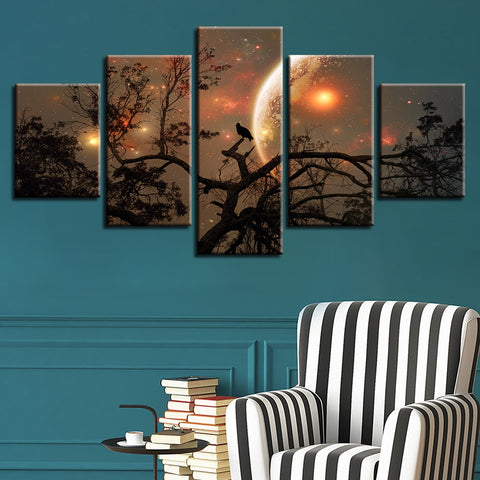 Crows On Branches Tree Halloween Moon Wall Decor Art - CozyArtDecor