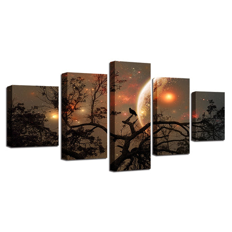 Crows On Branches Tree Halloween Moon Wall Decor Art - CozyArtDecor