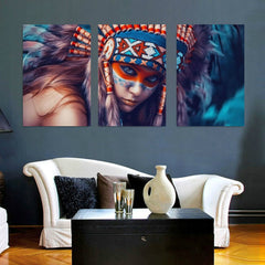 Native American Indian Girl Feathered Wall Art Decor