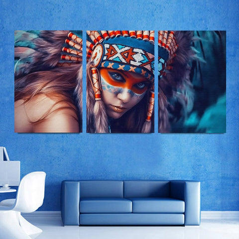 Native American Indian Girl Feathered Wall Art Decor - CozyArtDecor