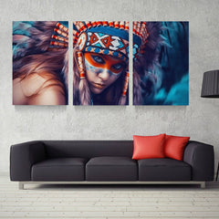 Native American Indian Girl Feathered Wall Art Decor - CozyArtDecor