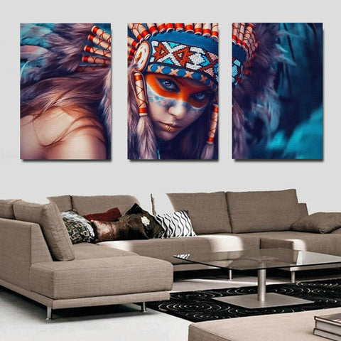 Native American Indian Girl Feathered Wall Art Decor - CozyArtDecor