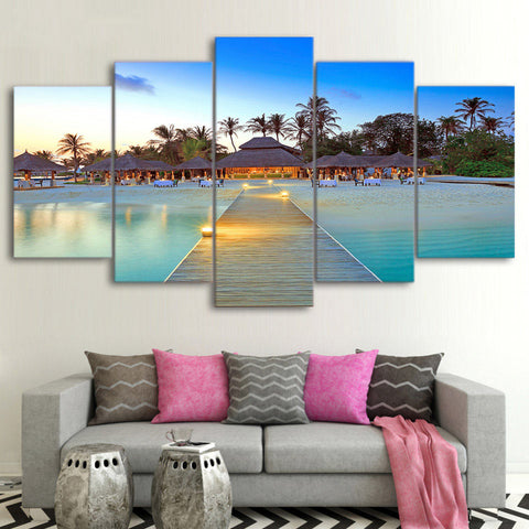 Palm Beach Sea Bridge Wall Art Canvas Print Decor - CozyArtDecor