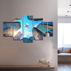 Airplane Skyline City Buildings Wall Art Decor