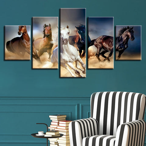 Five Horse Running Racing Wall Art Canvas Print Decor - CozyArtDecor