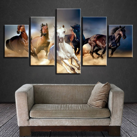 Five Horse Running Racing Wall Art Canvas Print Decor - CozyArtDecor