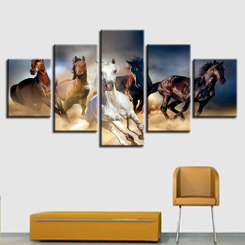 Five Horse Running Racing Wall Art Canvas Print Decor - CozyArtDecor