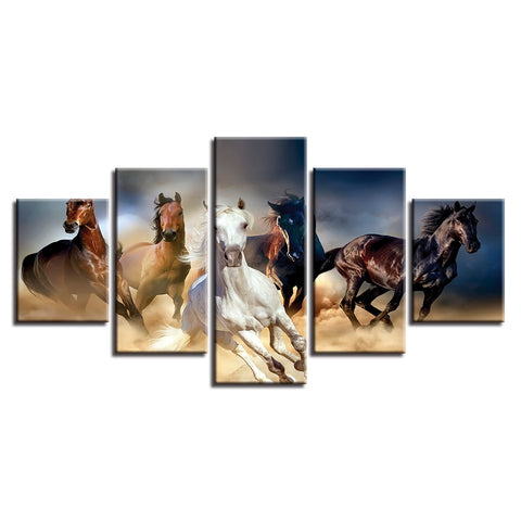 Five Horse Running Racing Wall Art Canvas Print Decor - CozyArtDecor