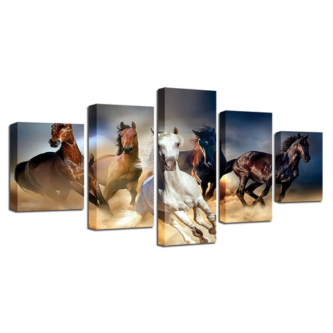 Five Horse Running Racing Wall Art Canvas Print Decor - CozyArtDecor