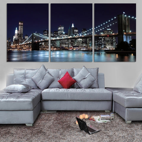 City Bridge New York Night View Wall Art Decor - CozyArtDecor