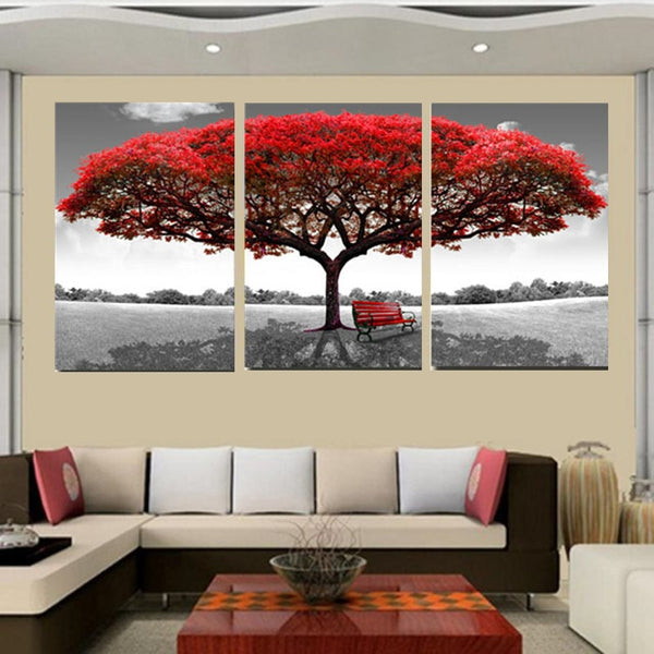 Red Tree Art Scenery Wall Art Canvas Print Decor – CozyArtDecor