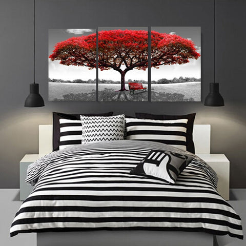 Red Tree Art Scenery Wall Art Canvas Print Decor - CozyArtDecor