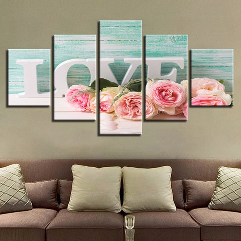 Pink Roses And Letters Love Wall Art Decor Canvas Print - CozyArtDecor