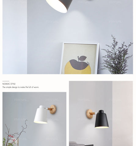 Wooden Wall Lights Sconce Modern Lamp Steering Head E27 Home Decor - CozyArtDecor