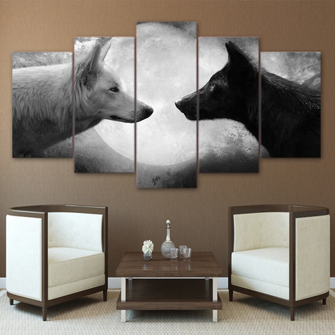 Wolf Black And White Couple Wolves Wall Art Decor - CozyArtDecor